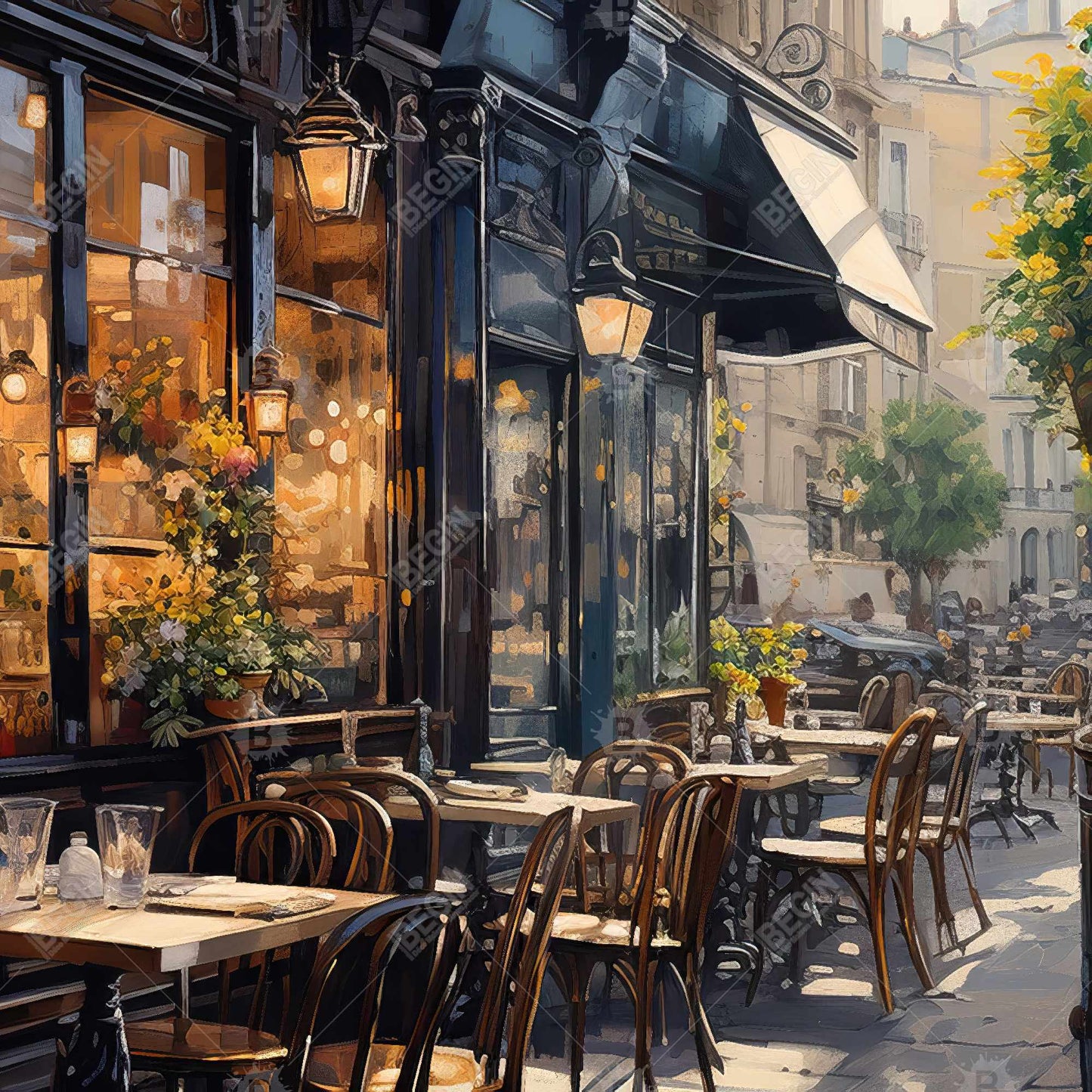 Toile « Café au coin de la rue » | Décoration de chambre gastronomique américaine