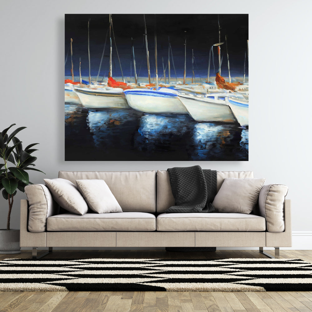 Toile pour chambre côtière | Décoration murale Bateaux de pêche à la marina