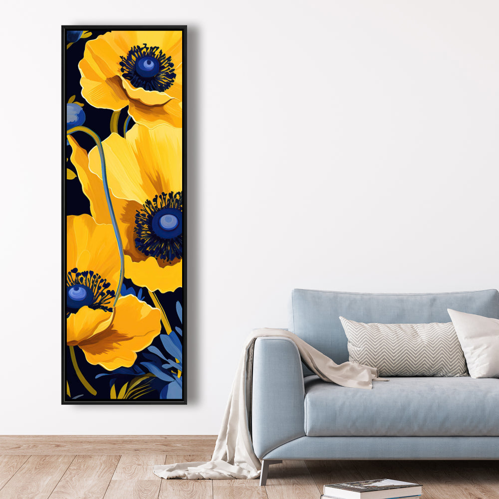 Toile botanique minimaliste bleue - Décoration d'intérieur jaune et bleue