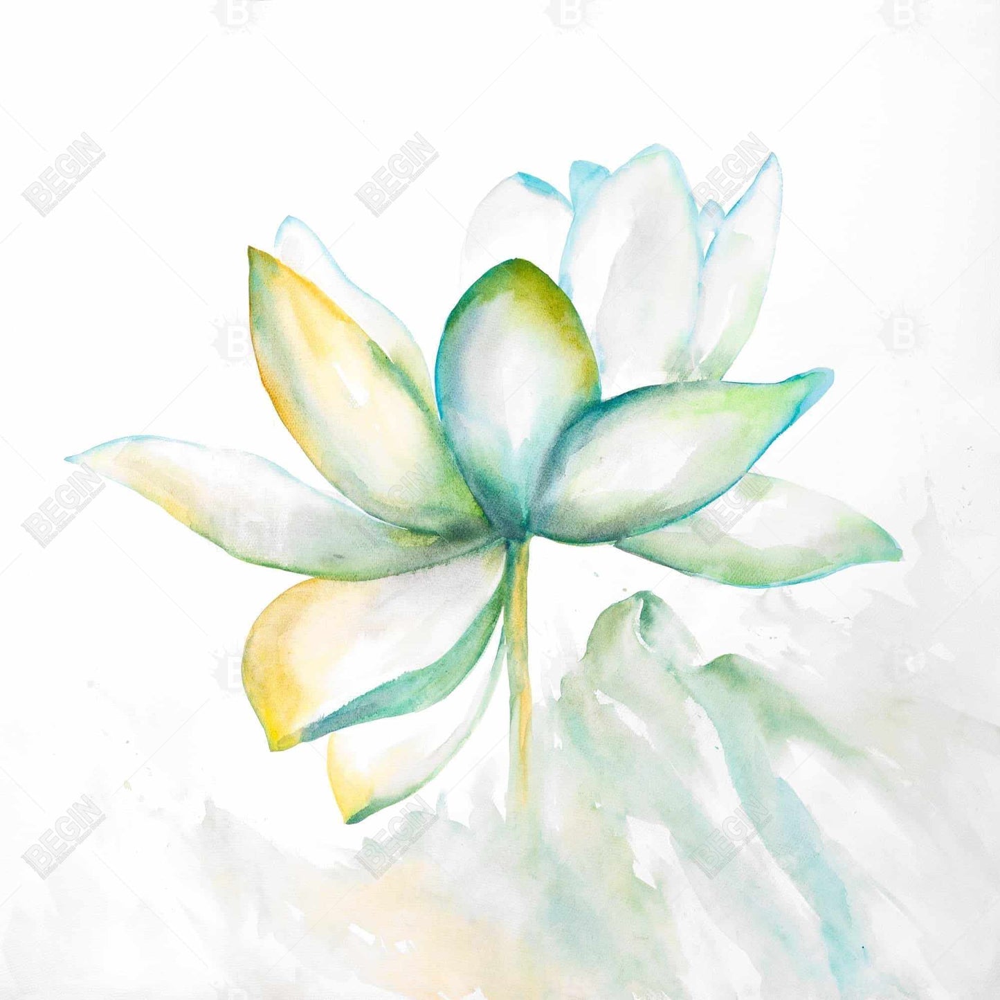 Fleur de lotus abstraite | Décoration murale botanique verte sur toile
