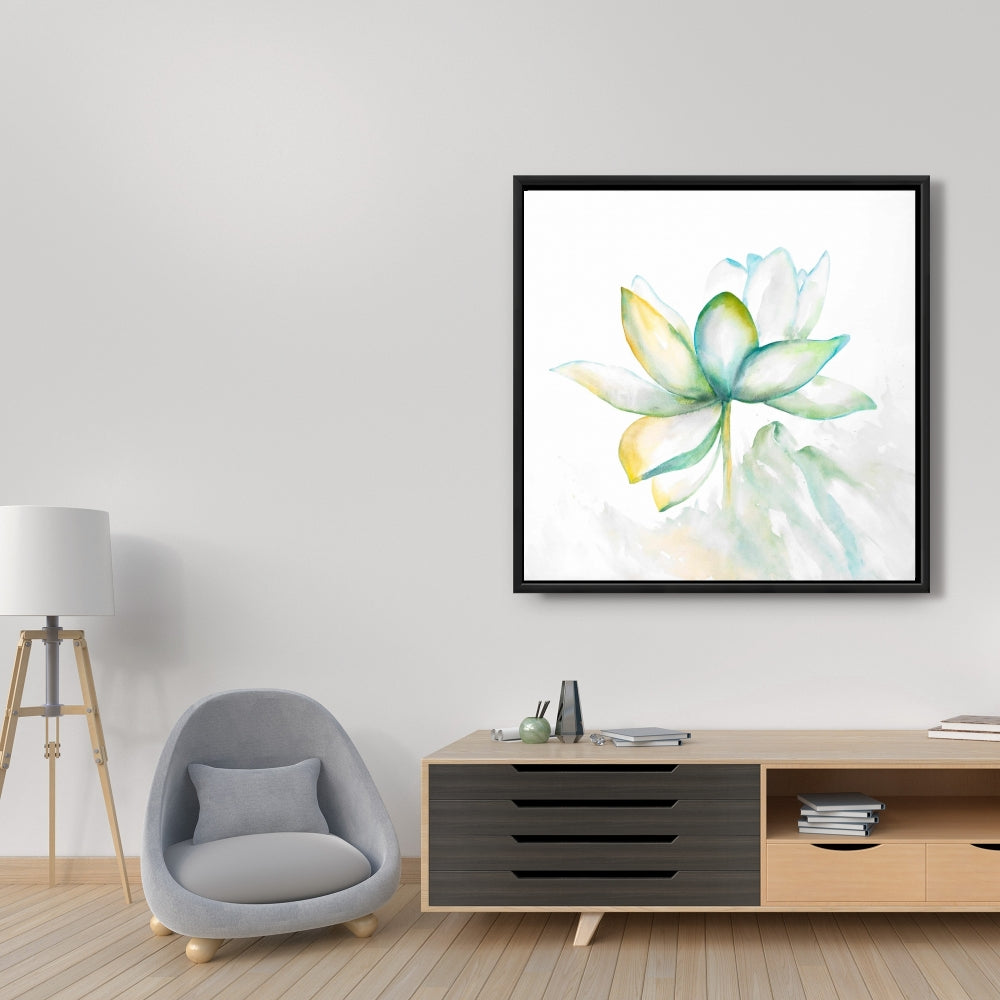 Fleur de lotus abstraite | Décoration murale botanique verte sur toile