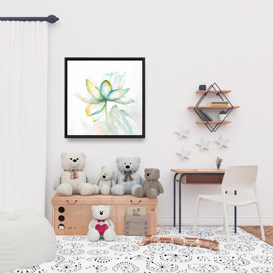 Fleur de lotus abstraite | Décoration murale botanique verte sur toile