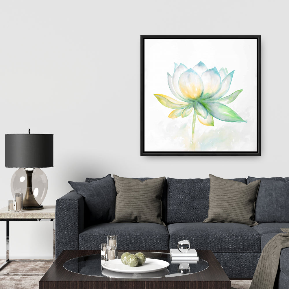 Toile encadrée Fleur de lotus botanique bleue | Décoration d'intérieur