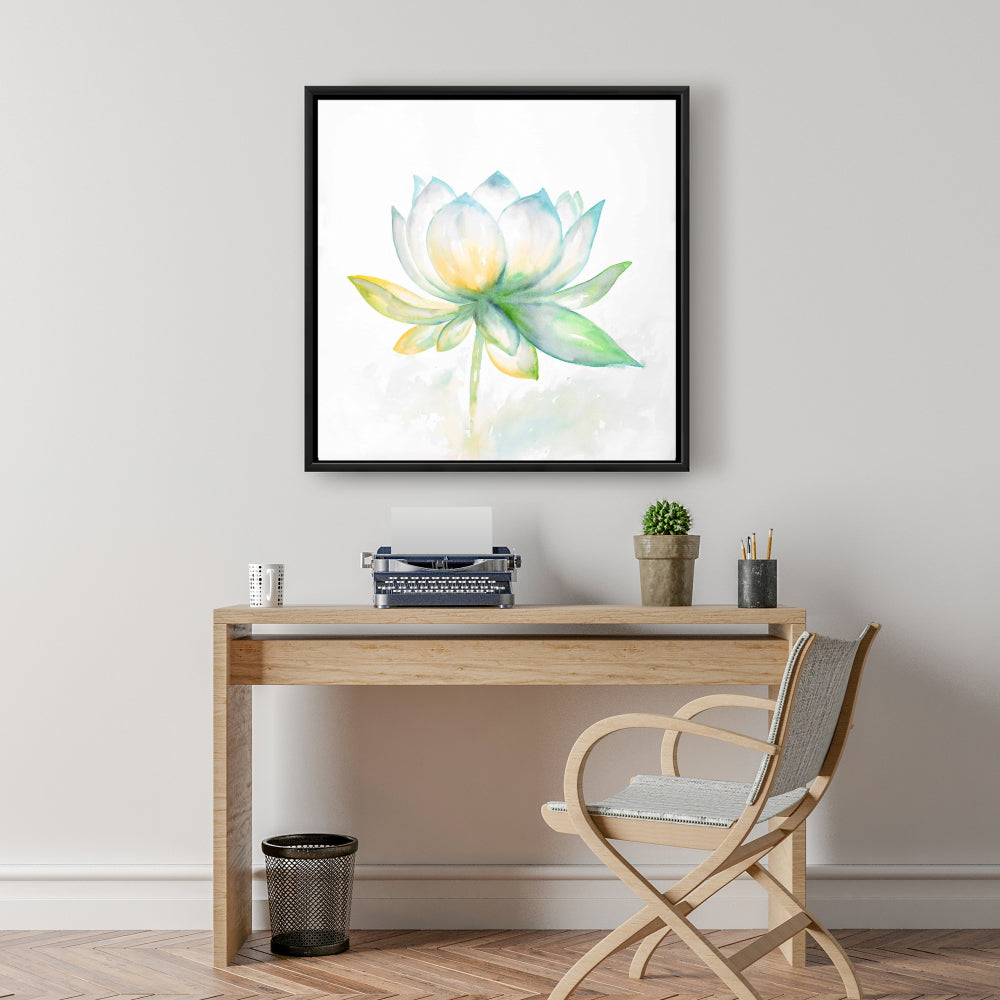 Toile encadrée Fleur de lotus botanique bleue | Décoration d'intérieur
