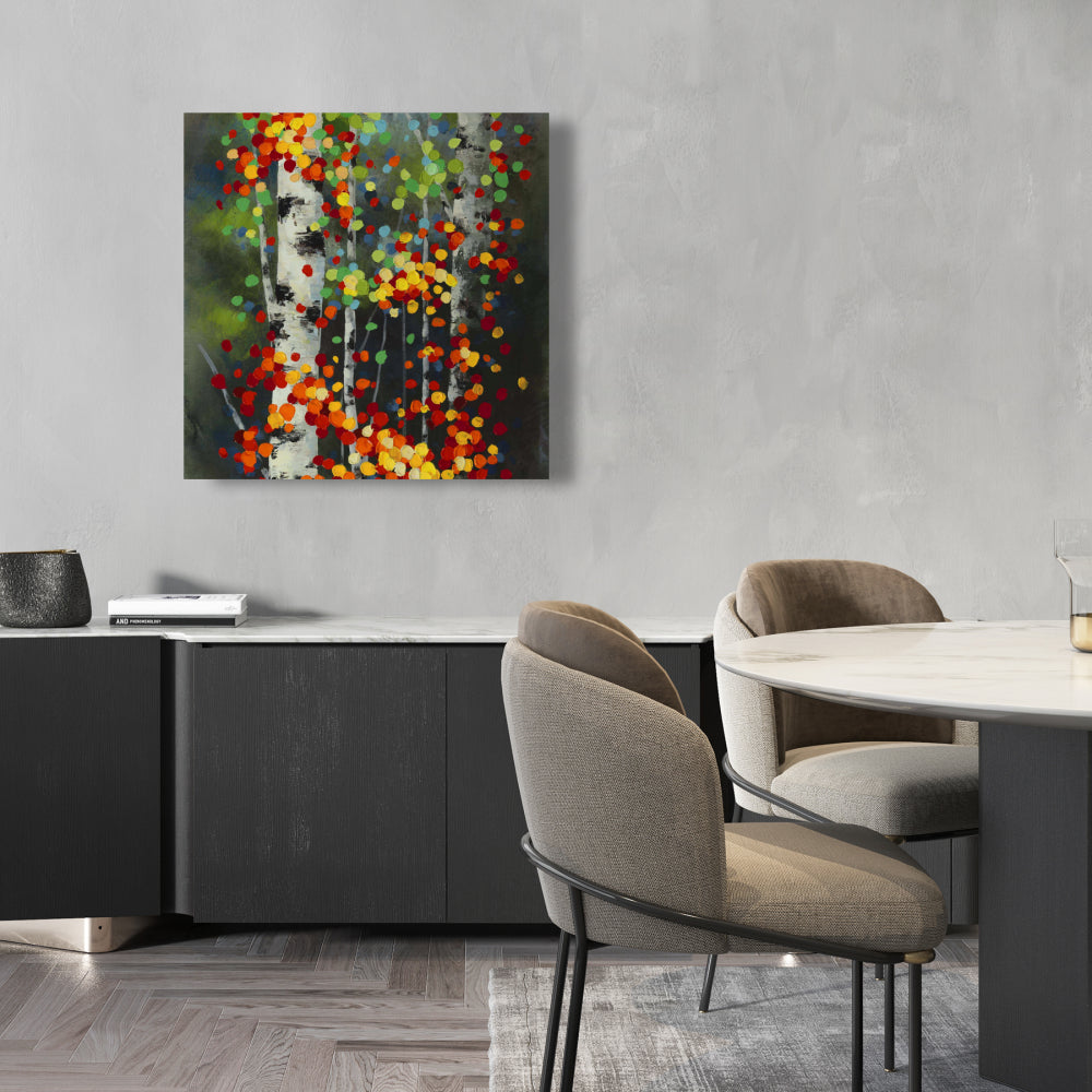 Colorful Dotted Leaves Birches Canvas | Home Decor Art