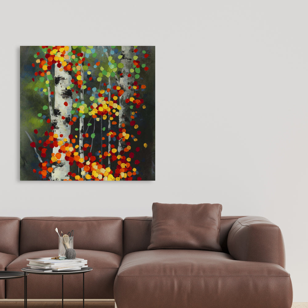 Colorful Dotted Leaves Birches Canvas | Home Decor Art