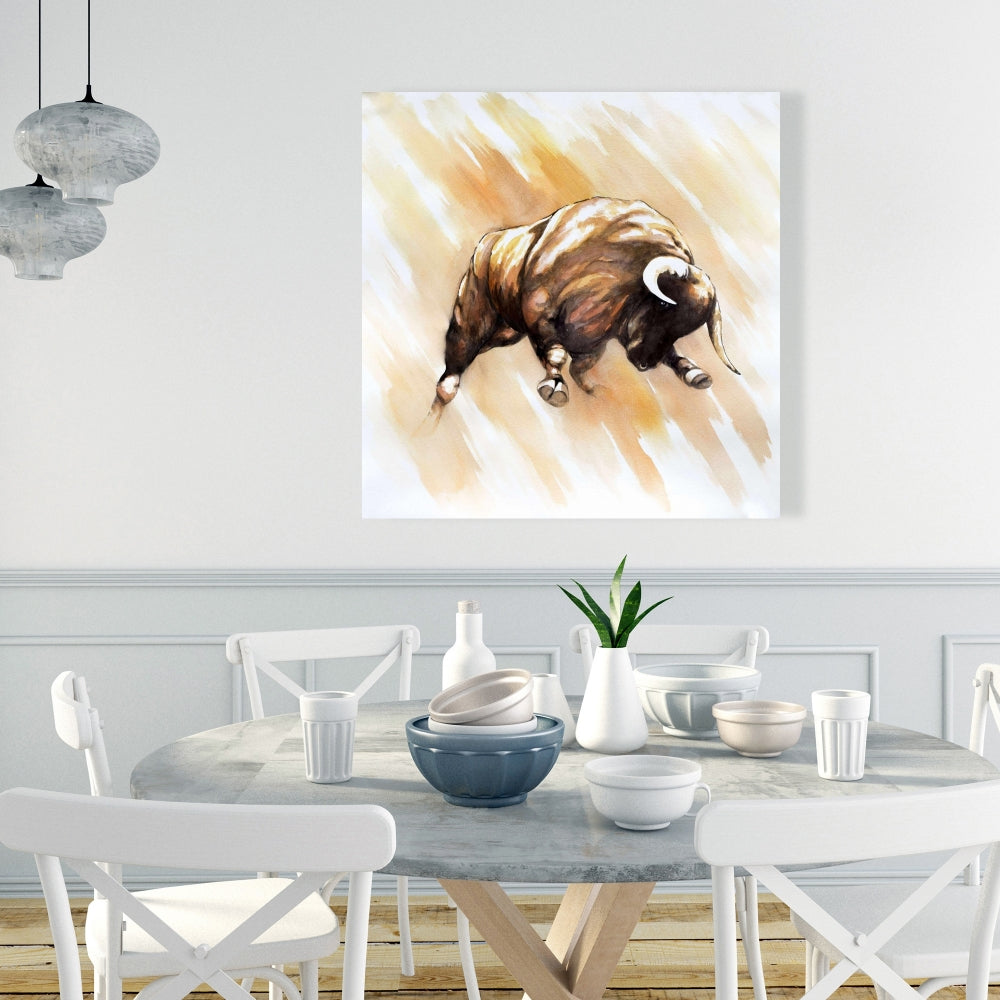 Rustic Bull to Attack Canvas - Animal Bedroom Home Decor