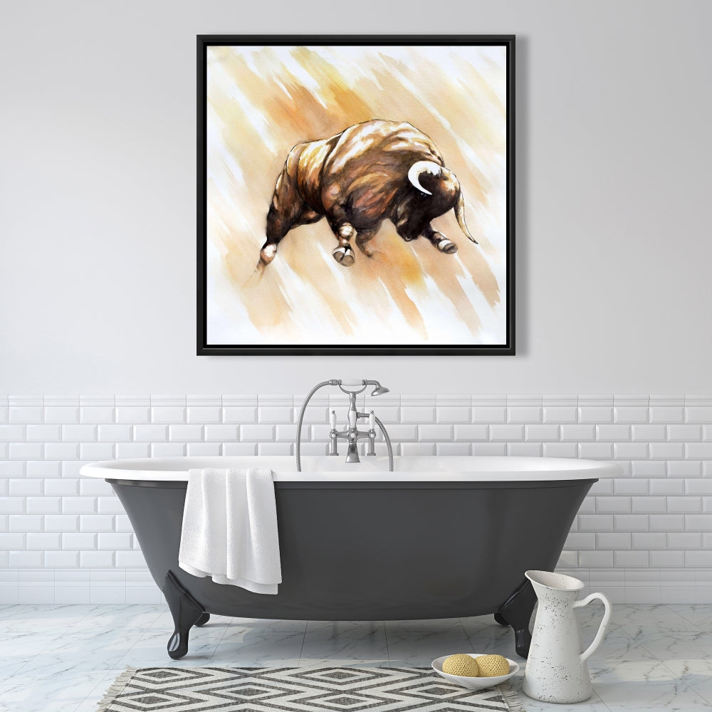 Toile rustique « Taureau à l'attaque » | Décoration de chambre avec animaux de la ferme
