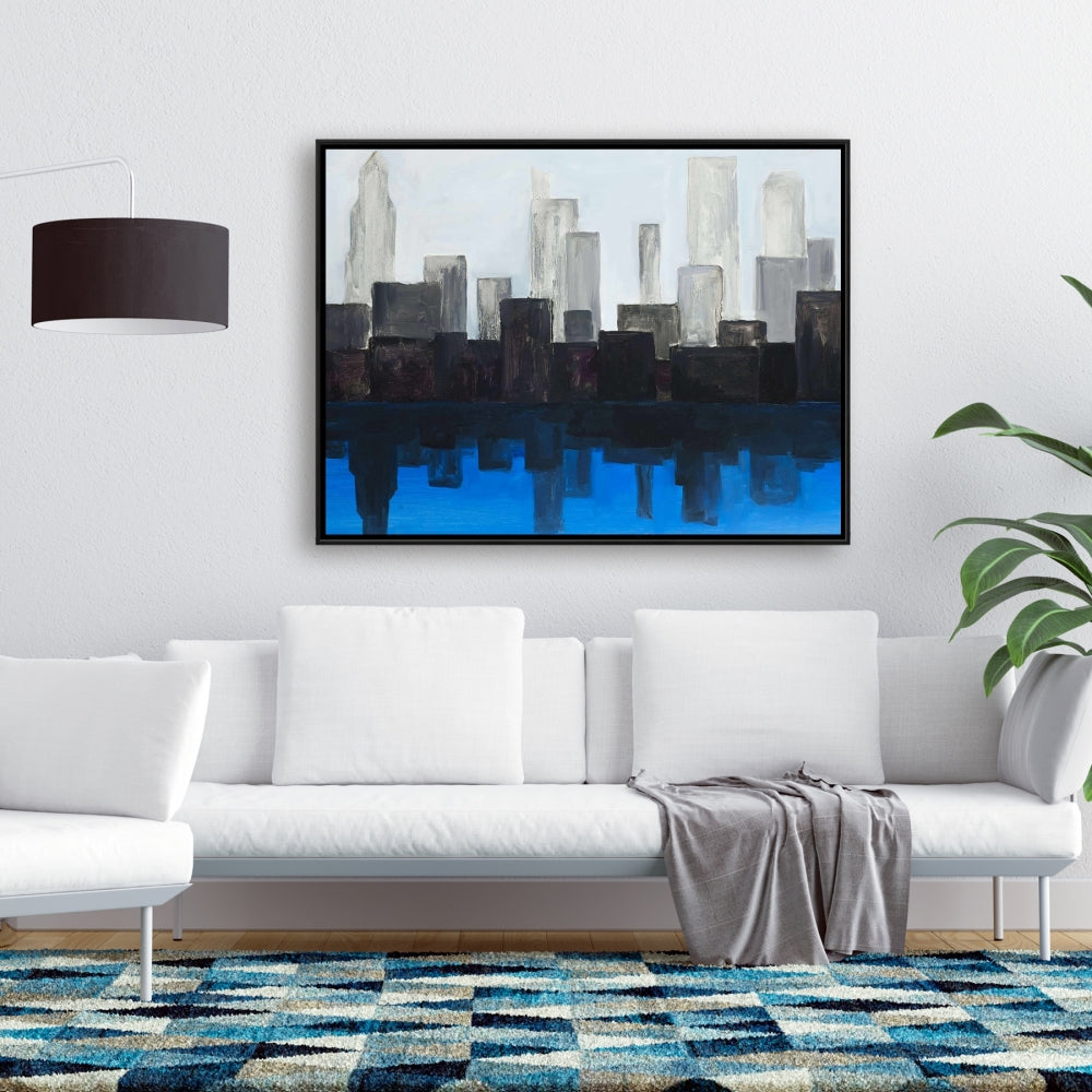 Toile « Cité bleue » | Décoration murale moderne pour chambre à coucher | Décoration d'intérieur
