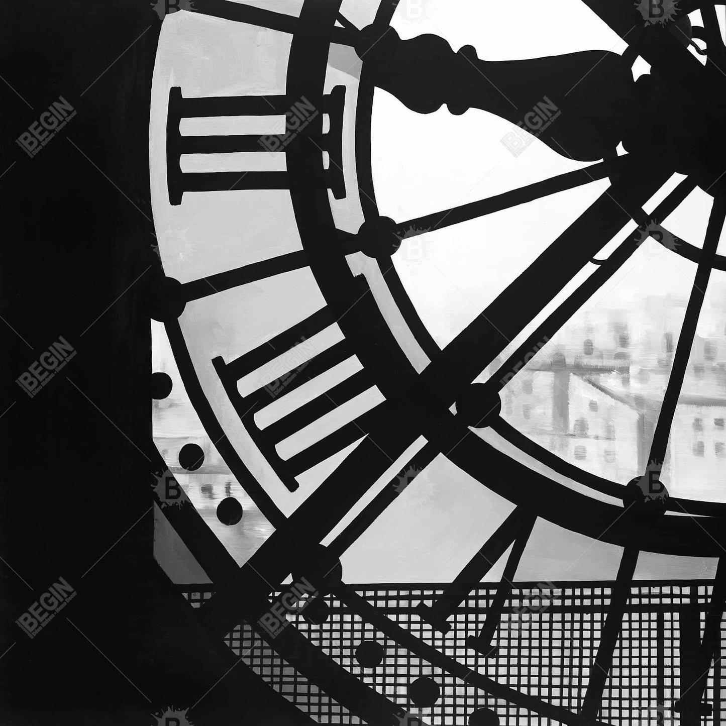 Horloge du musée d'Orsay, toile encadrée monochrome blanche