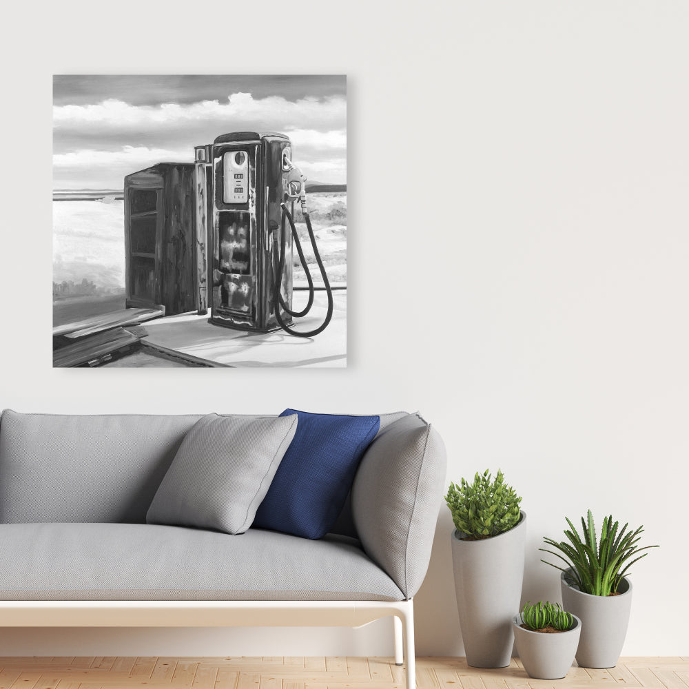 Old Gas Pump Canvas | Car White Still Life Home Decor Art