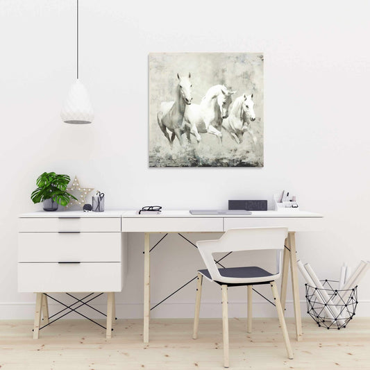 Toile « Trois chevaux blancs au galop » | Décoration d'intérieur western