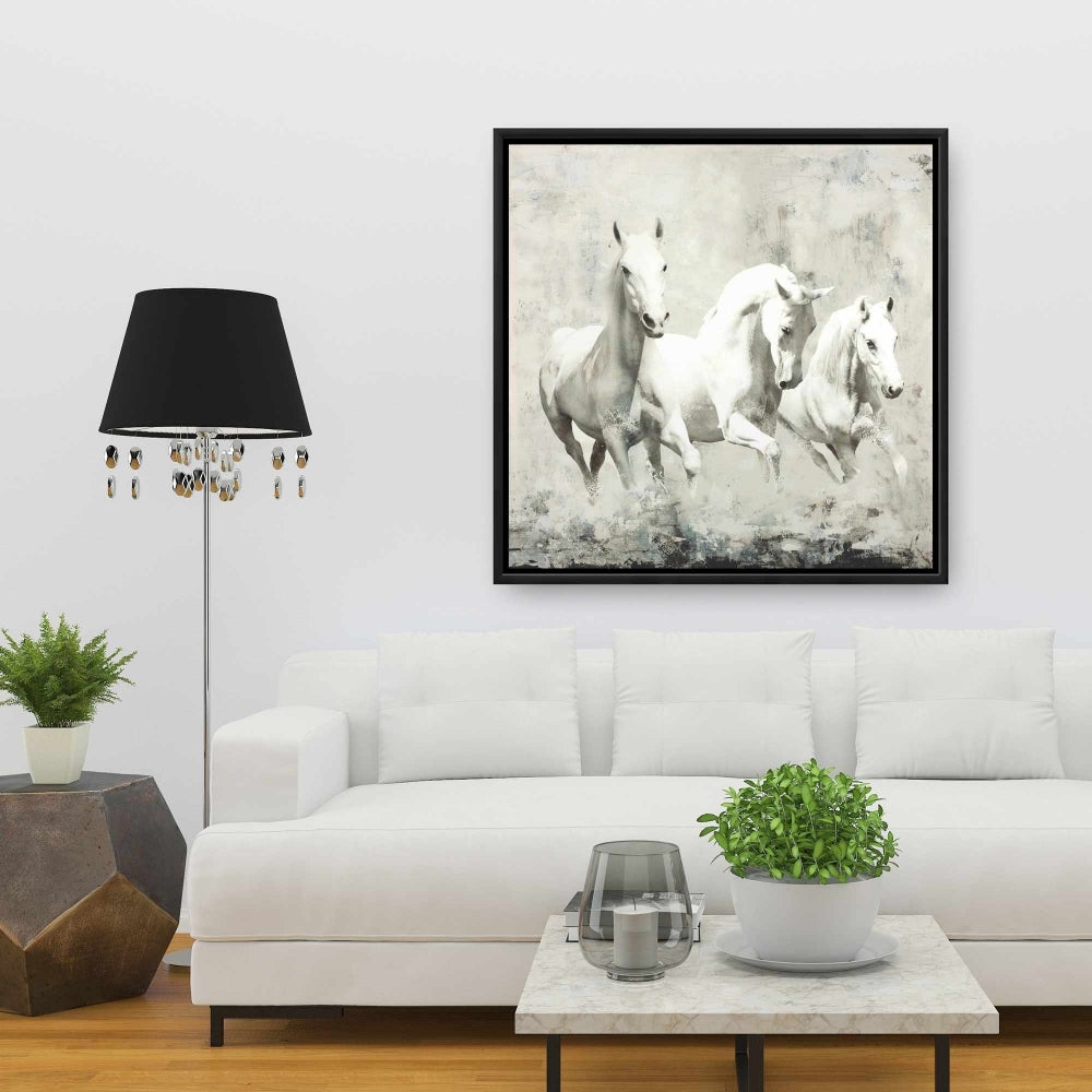 Three White Horses Running Canvas | Western Farm Decor