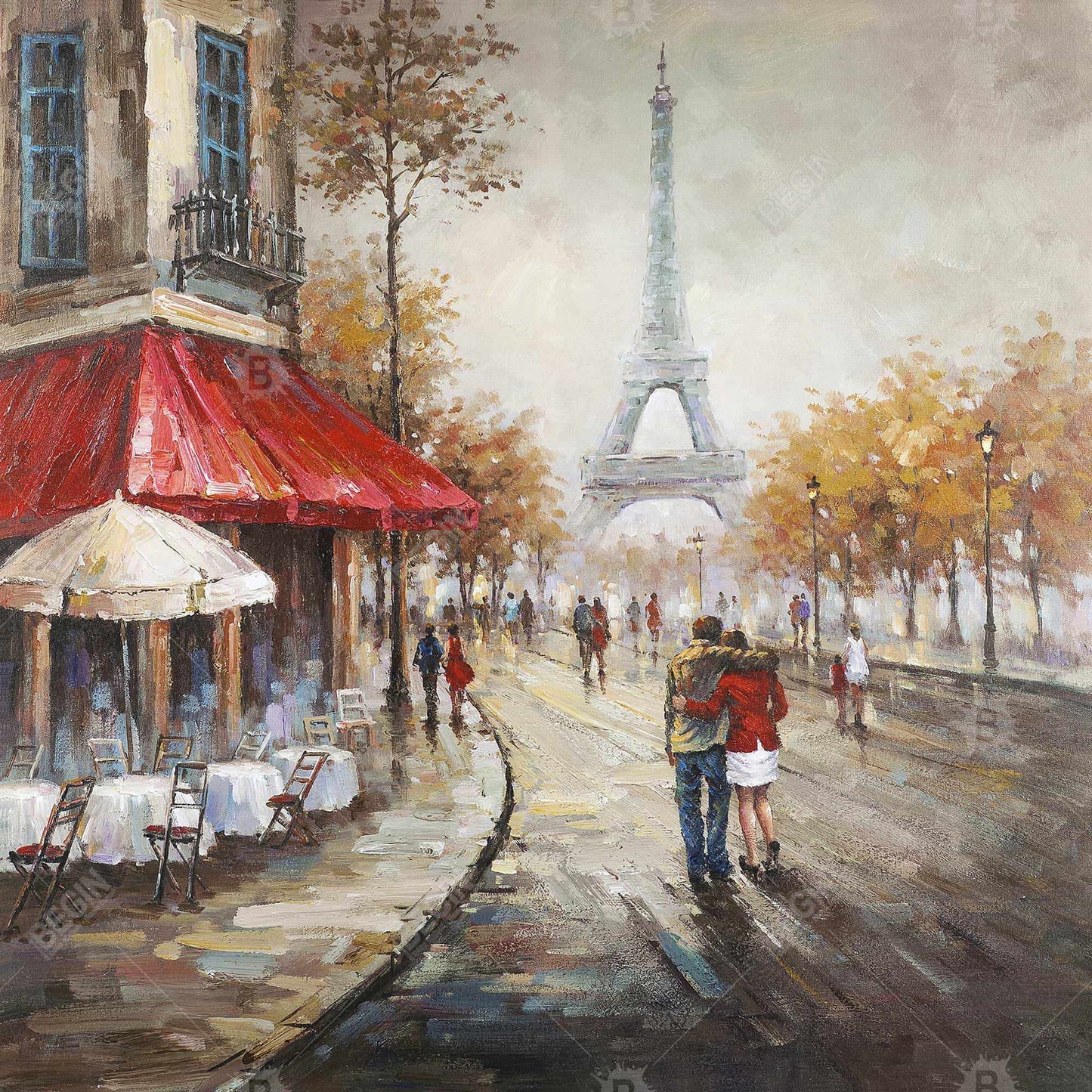 Couple Walking in Paris Street Canvas - Brown Modern Home Decor