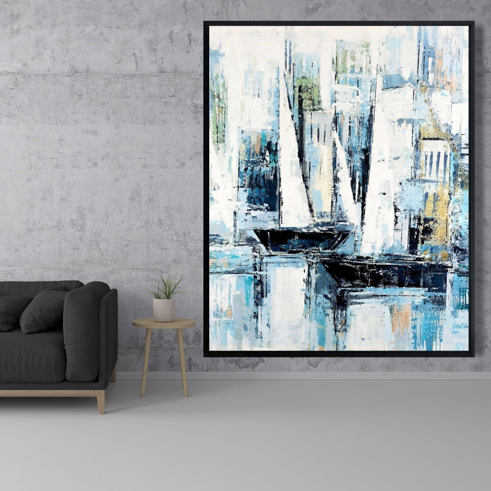 Bateaux de style industriel | Toile encadrée représentant un bateau côtier
