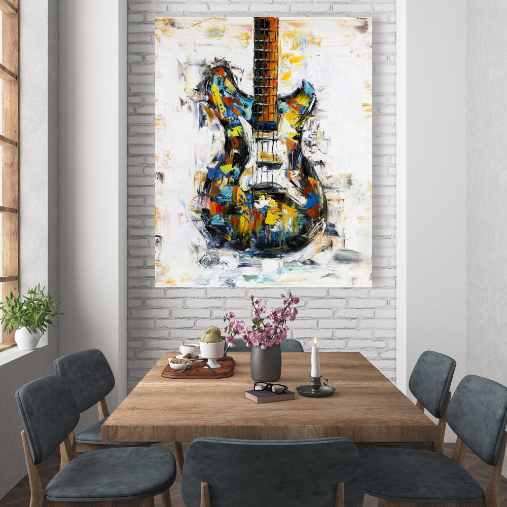 Toile abstraite colorée avec guitare | Décoration d'intérieur moderne