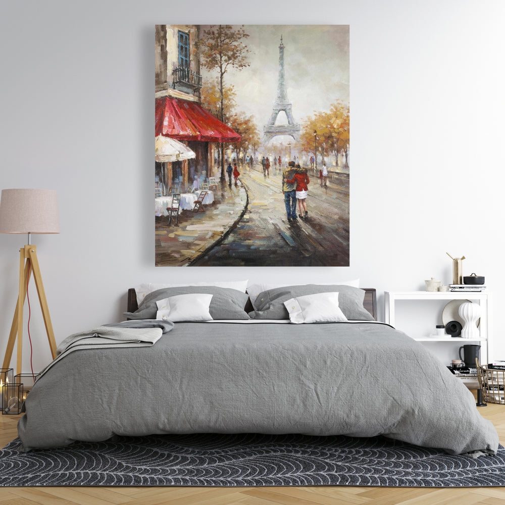 Couple Walking in Paris Street Canvas - Brown Modern Home Decor