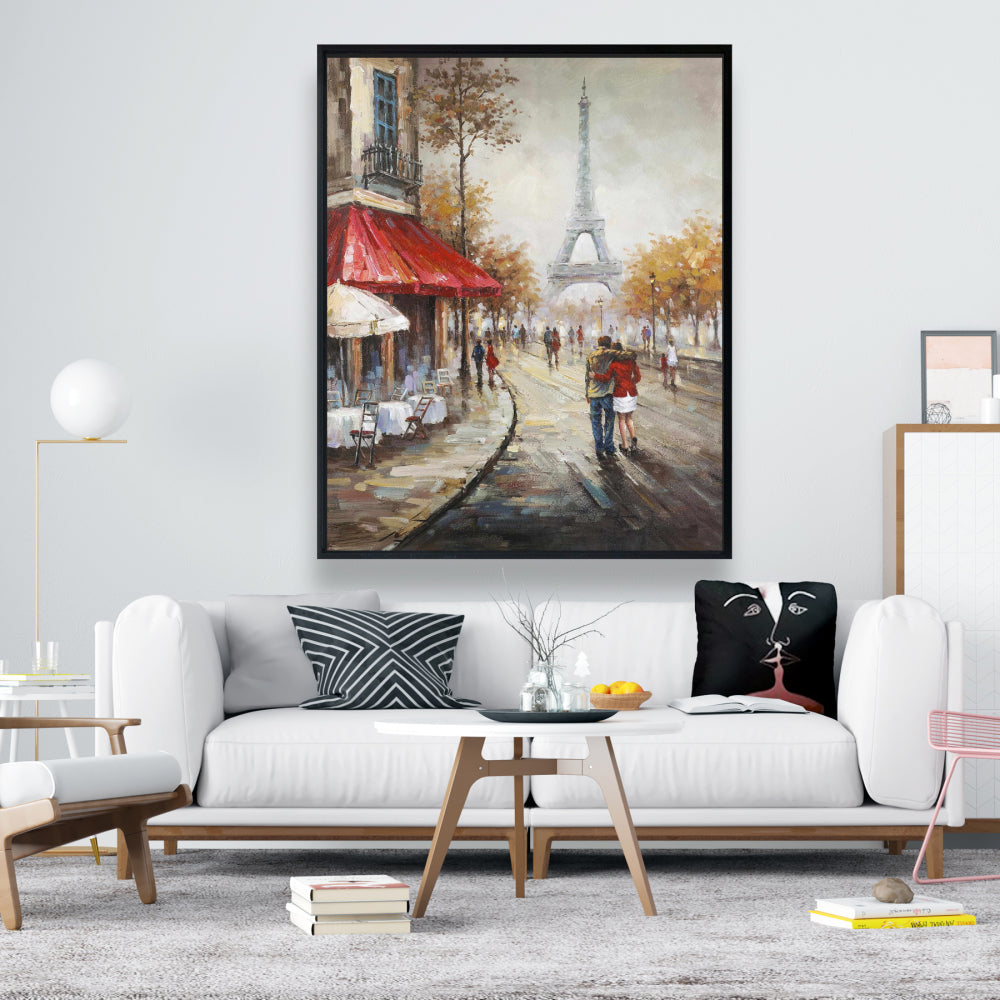 Toile encadrée « Couple marchant dans une rue parisienne » | Décoration d'intérieur