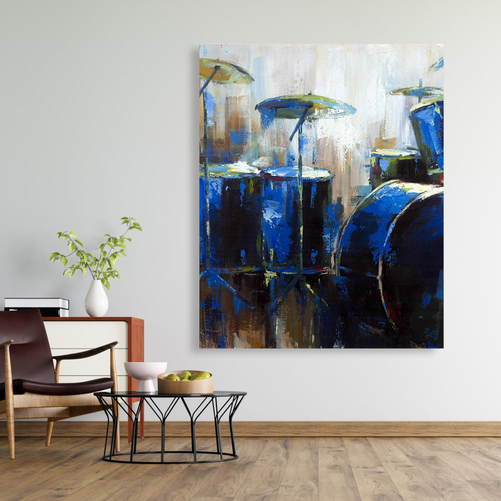 Industrial Blue Musical Canvas - Abstract Drums Home Decor