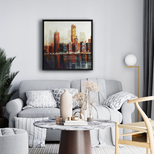 Toile abstraite de paysage urbain rouge | Décoration murale pour chambre à coucher