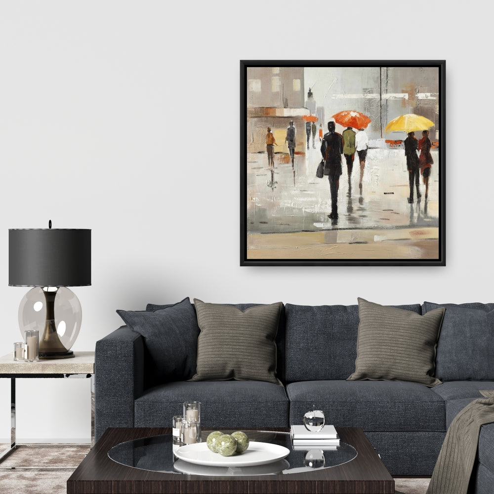 Passants abstraits avec parapluies | Décoration de chambre marron sur toile
