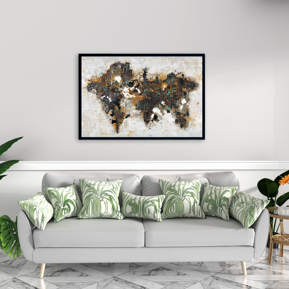 Carte du monde abstraite sur toile | Décoration de chambre marron