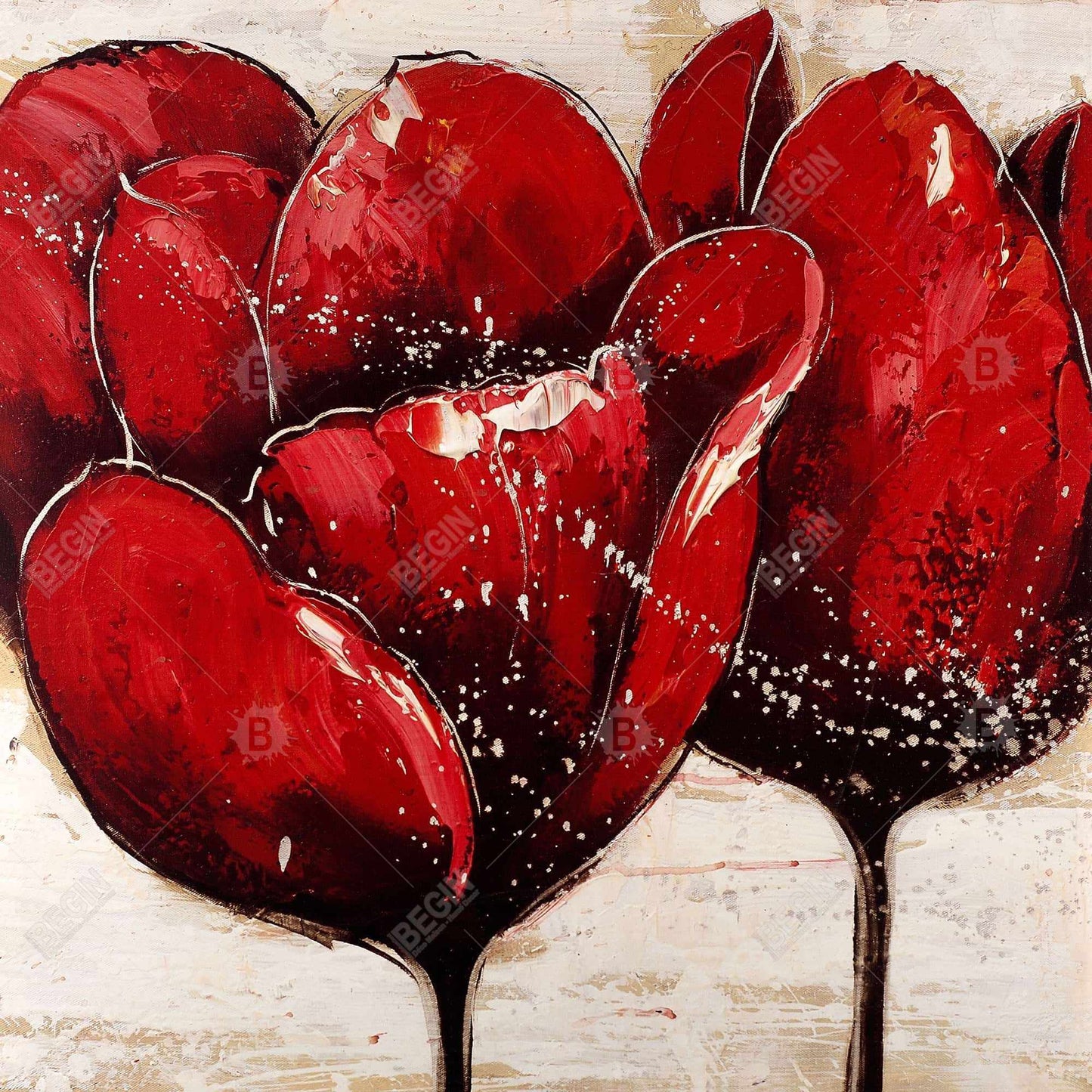 Red Tulips Closeup Canvas - Botanical Contemporary Wall Art