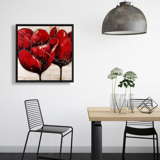Red Tulips Closeup Framed Canvas - Floral Bedroom Wall Art
