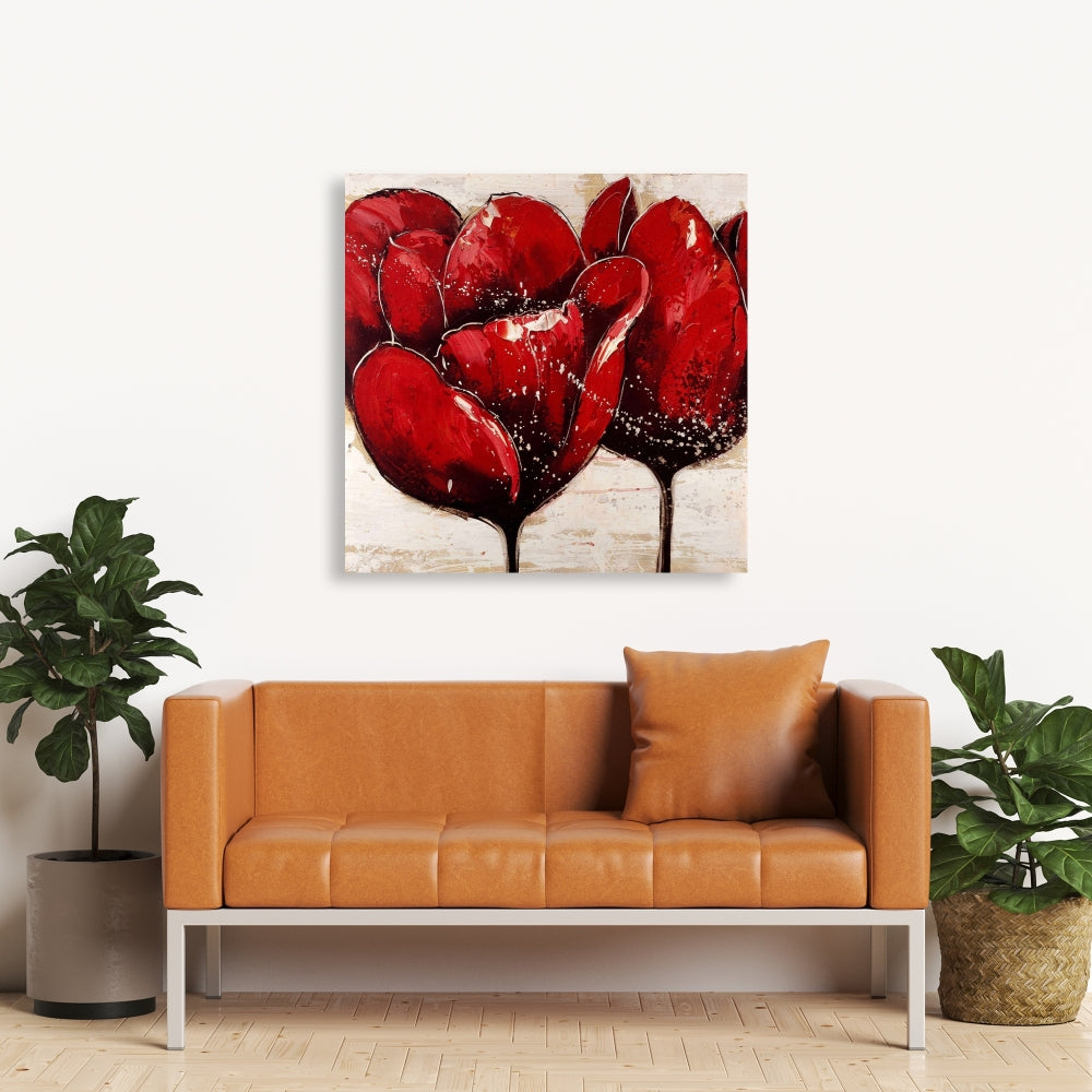 Red Tulips Closeup Canvas - Botanical Contemporary Wall Art