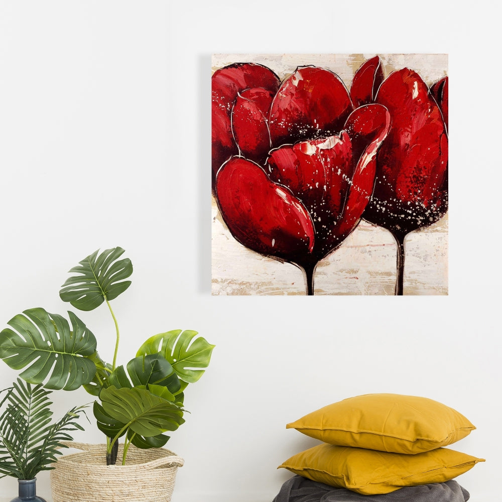 Red Tulips Closeup Canvas - Botanical Contemporary Wall Art