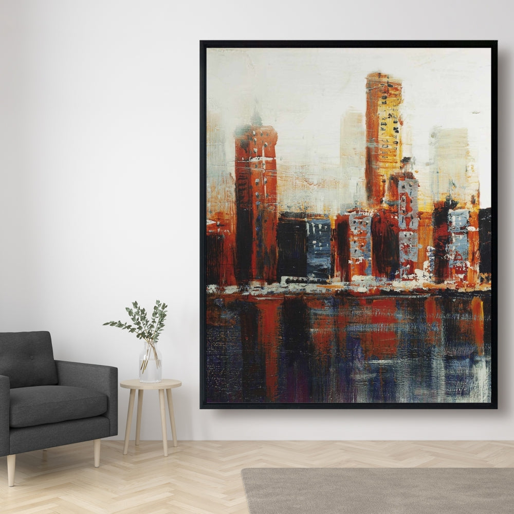 Toile abstraite de paysage urbain rouge | Décoration murale pour chambre à coucher