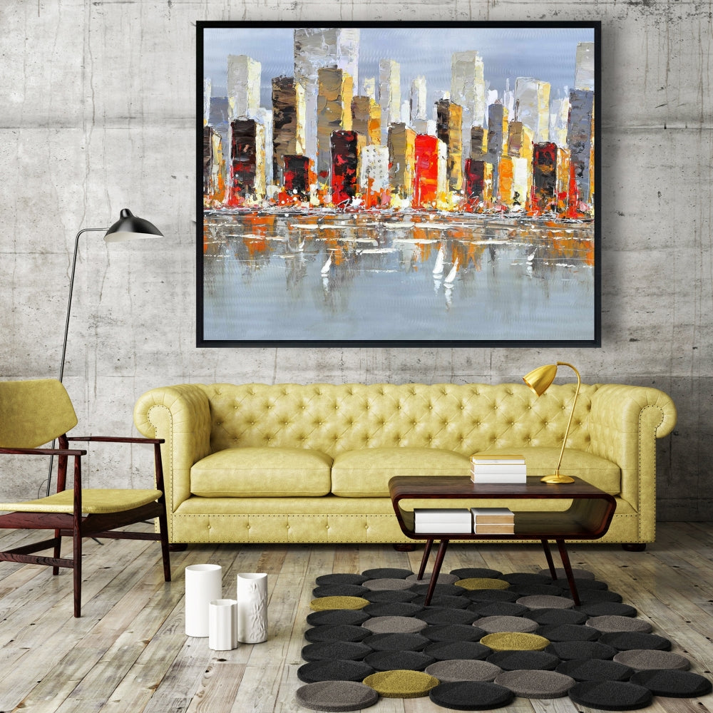 Toile colorée | Cadre gris | Décor de réflexion sur l'eau