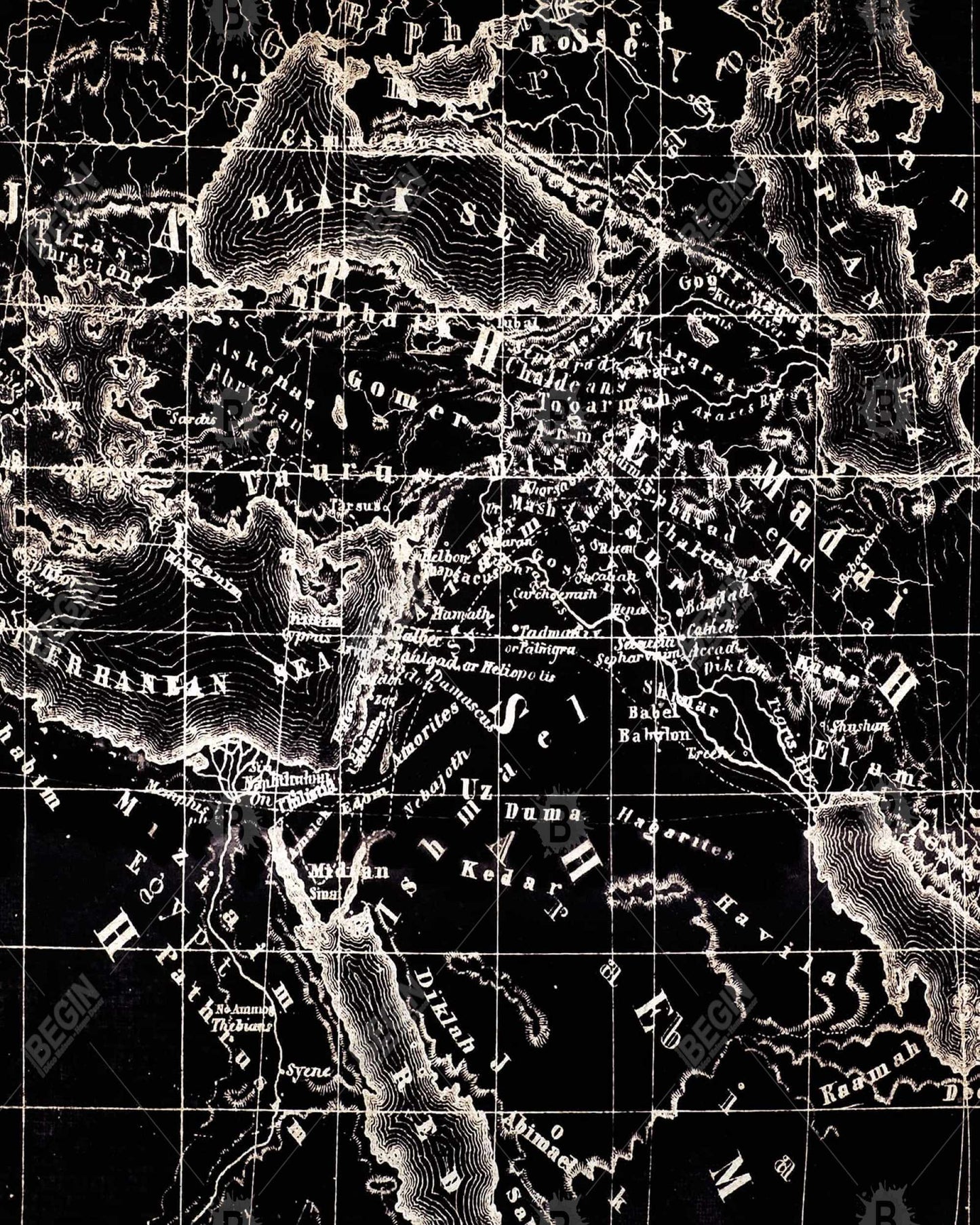 Vue satellite vintage marron | Décoration sur toile de cartes maritimes anciennes