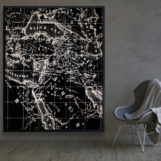 Vue satellite vintage marron | Décoration sur toile de cartes maritimes anciennes