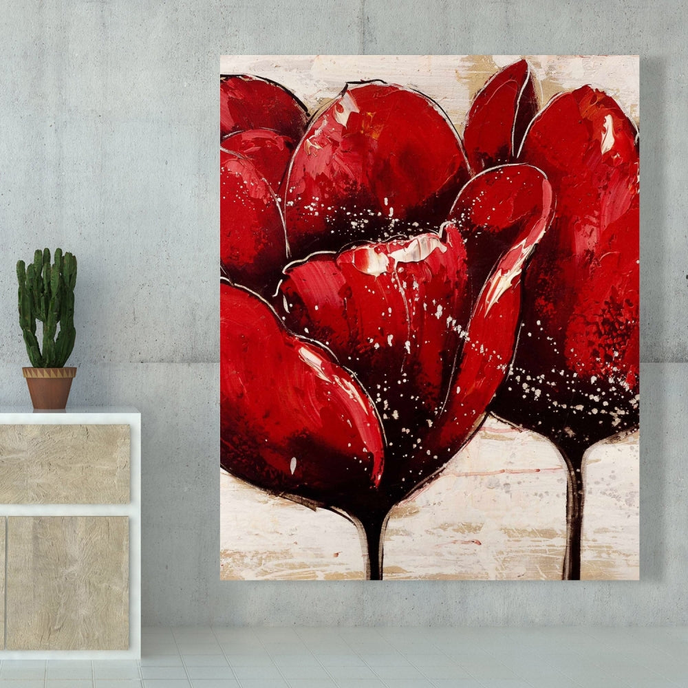 Red Tulips Closeup Canvas - Botanical Contemporary Wall Art