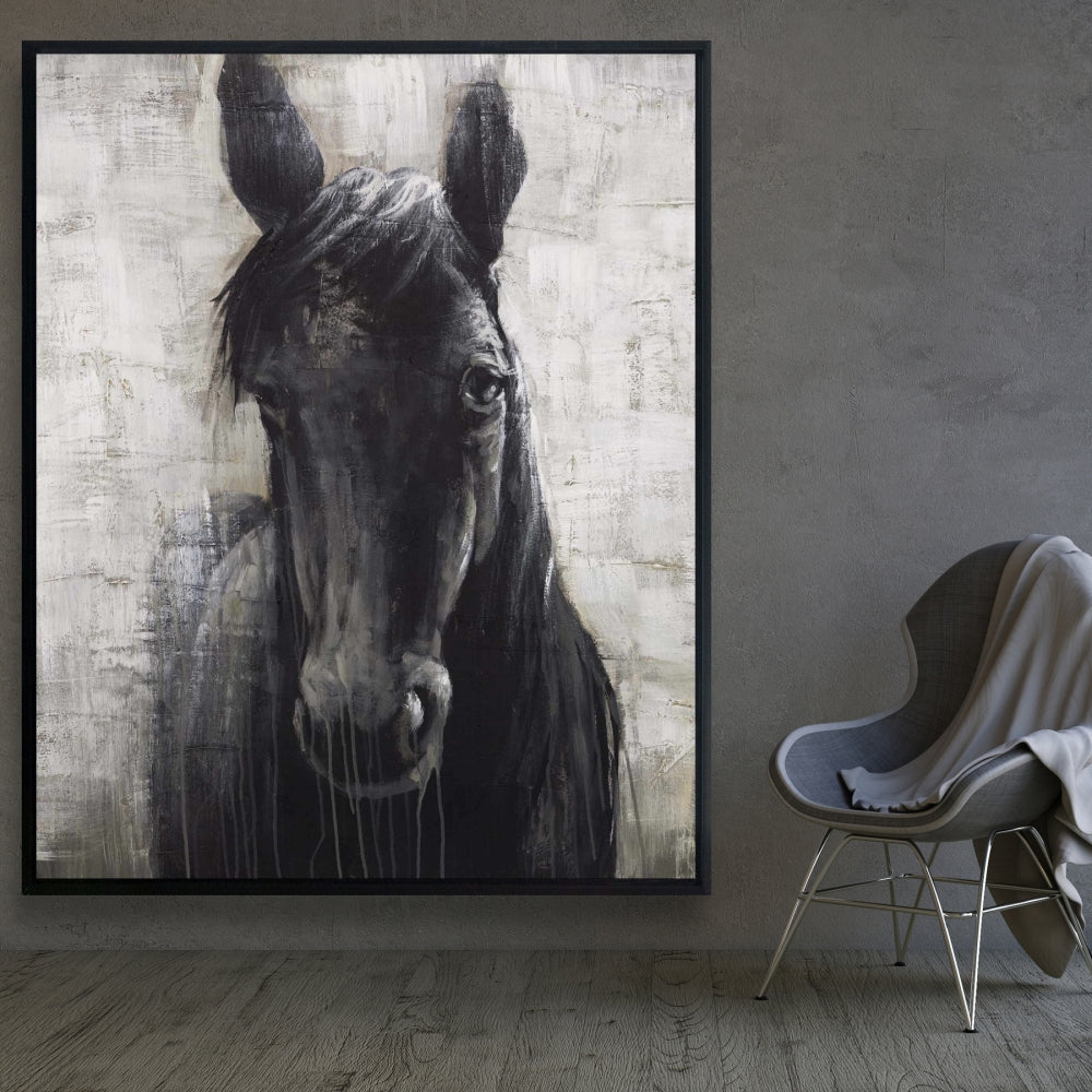 Black Horse Farm Animals Framed Canvas - Home Decor Bedroom
