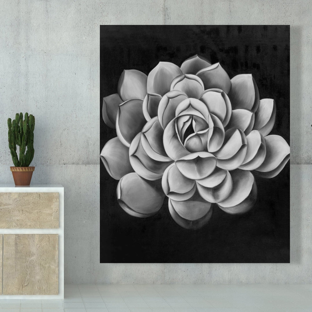 Black and White Succulent Canvas | Monochrome Bedroom Decor