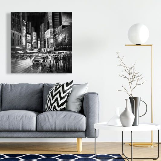 Toile monochrome de Times Square | Décor de bâtiments urbains gris