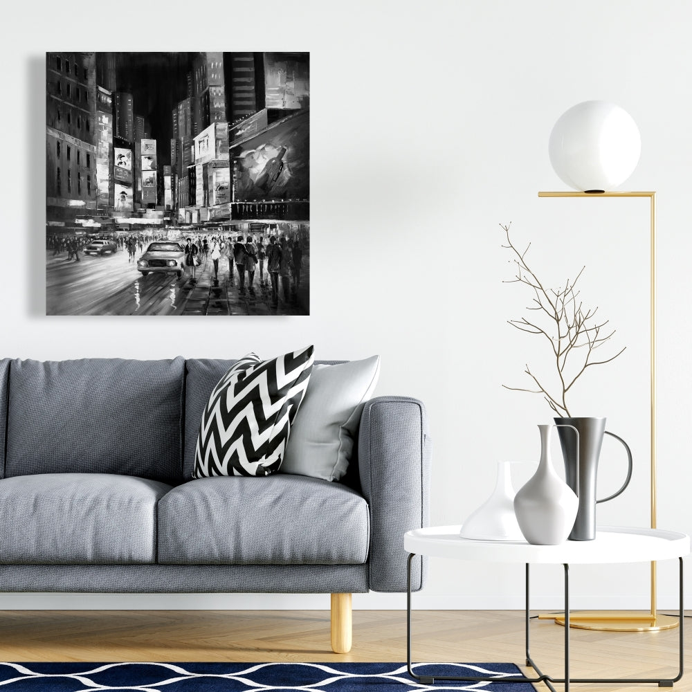 Times Square Monochrome Canvas | Building Gray Cities Decor