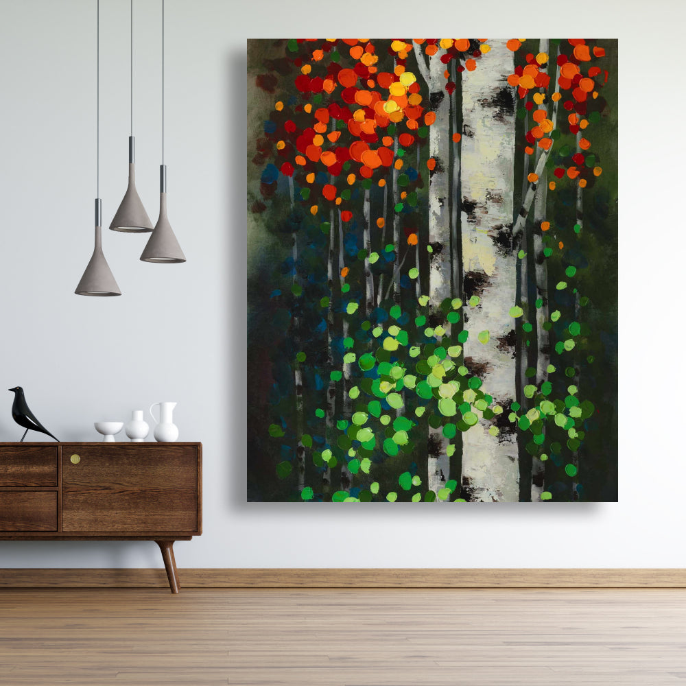 Birch with Two-Tone Leaves Canvas - Green Bedroom Wall Art