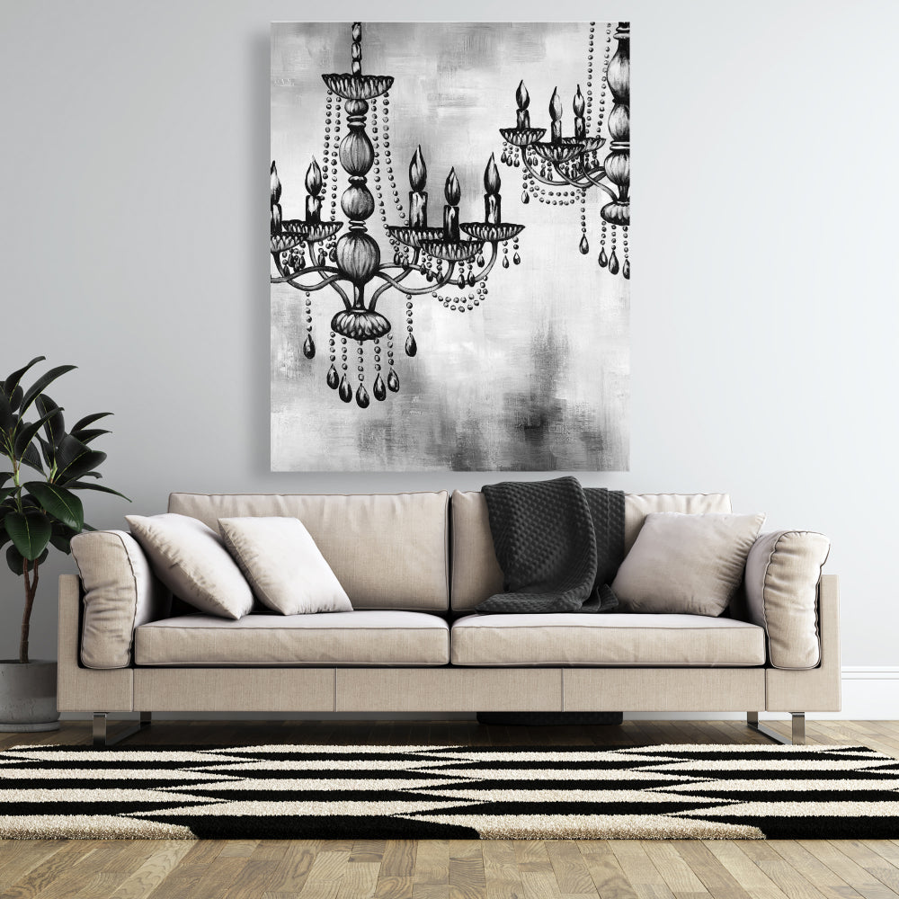 Two Crystal Chandeliers Canvas | White Kitchen Decor Art