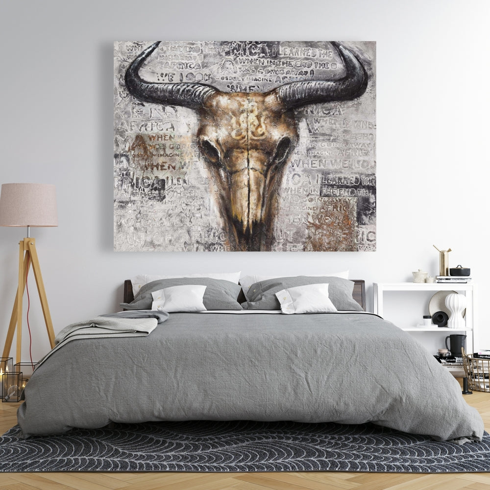Bull Skull Typography Canvas | Industrial Bedroom Decor