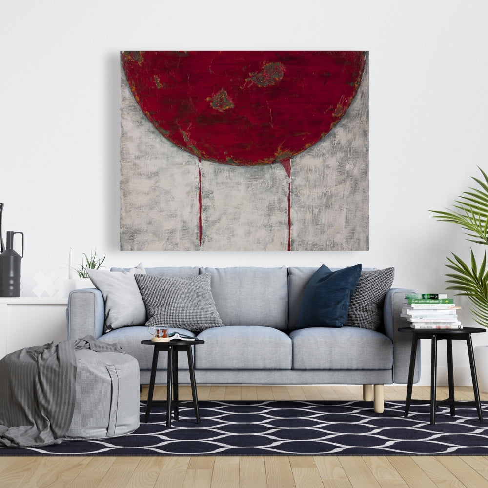Red Half Circle Abstract Canvas | Bedroom Wall Art Decor