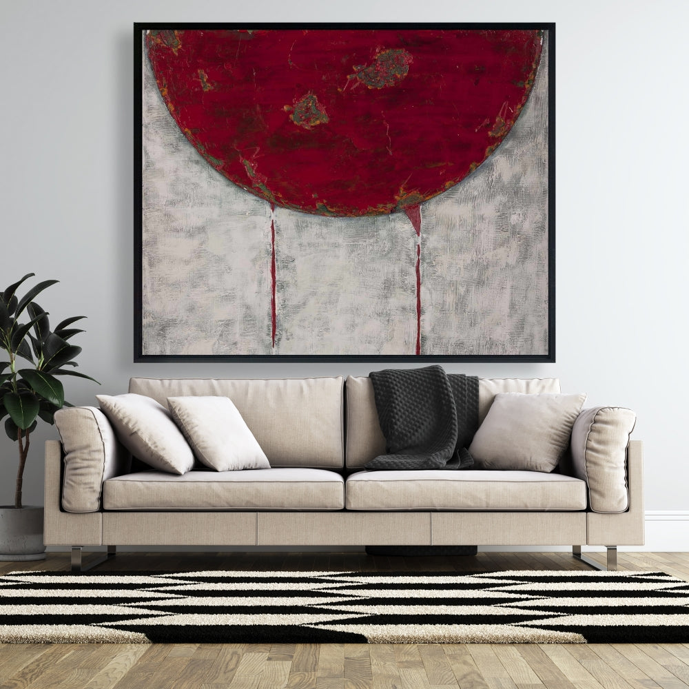 Toile encadrée contemporaine abstraite rouge en demi-cercle - Décoration de chambre