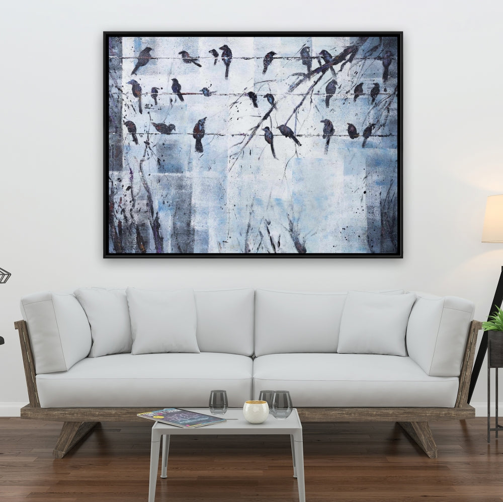 Toile encadrée Animaux bleus | Oiseaux abstraits sur fil de fer - Décoration d'intérieur
