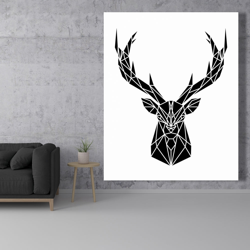 Geometric Deer Head Industrial Canvas - Modern Home Decor