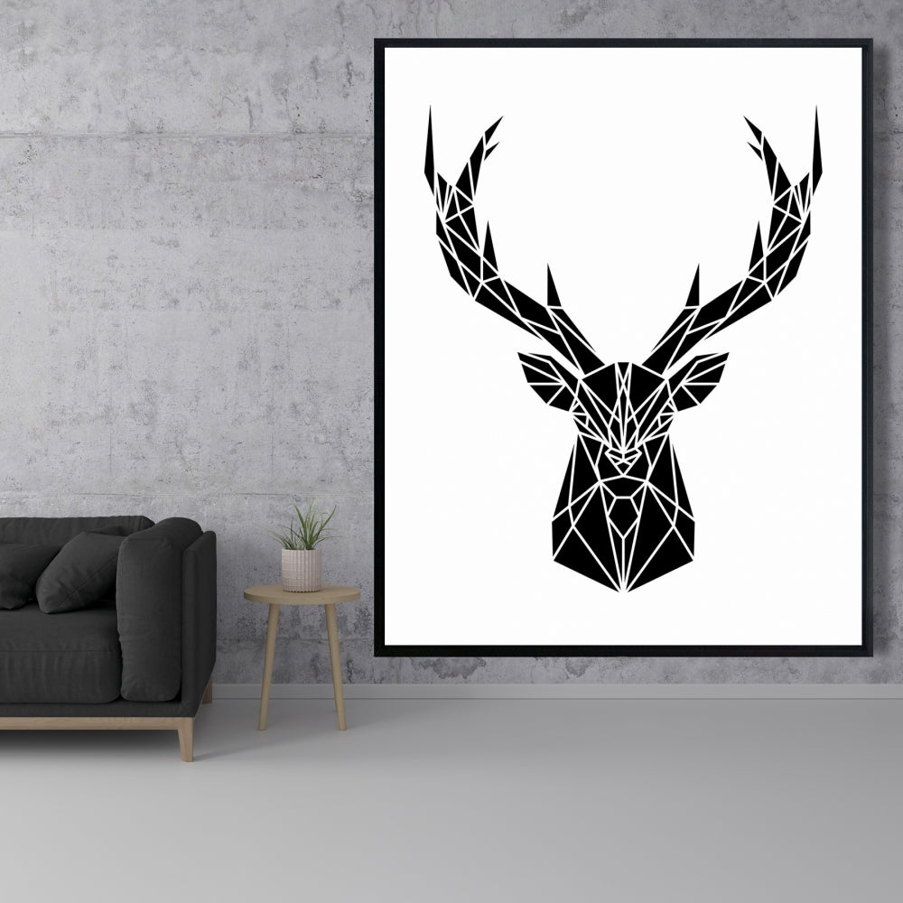 Toile géométrique à tête de cerf | Décoration d'intérieur encadrée de style industriel