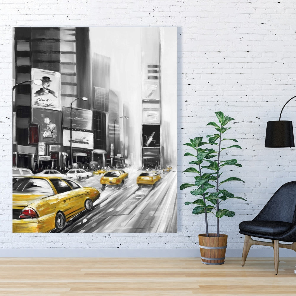 Gray Building Cities Canvas | Times Square & Yellow Taxis Decor