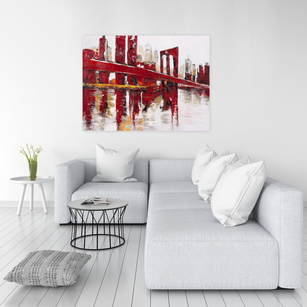 Abstract Red Bridge Canvas | White Cities Living Room Decor