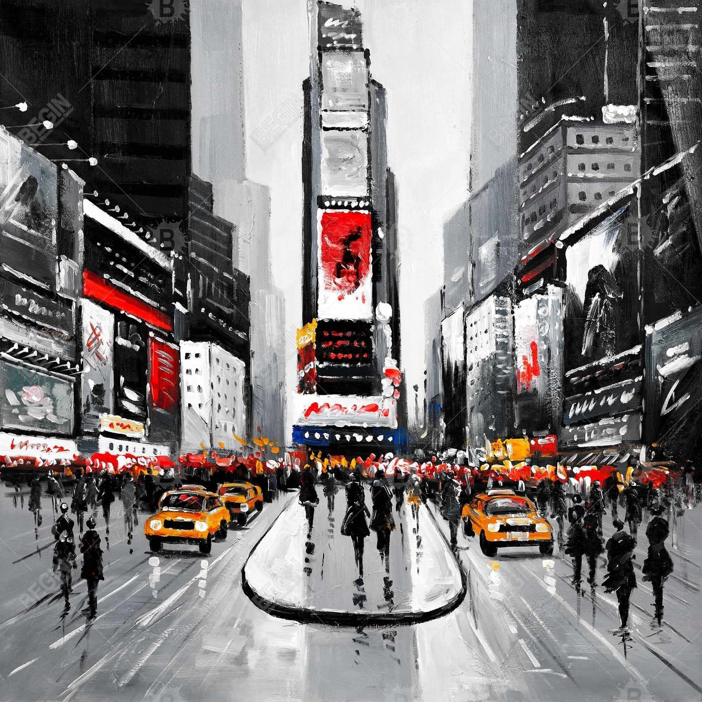 Toile grise représentant une rue animée de New York - Art mural contemporain